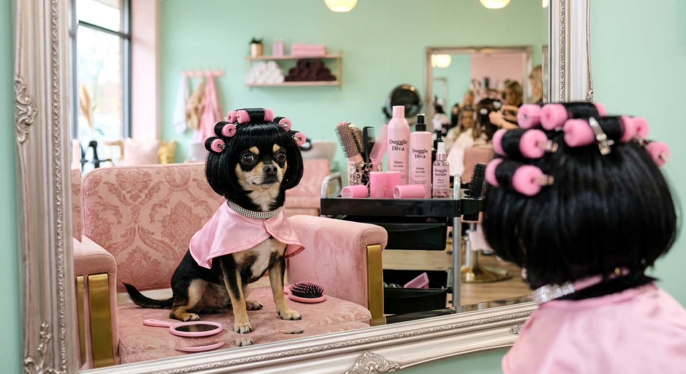 BOBBI at the hair salon with pink rollers